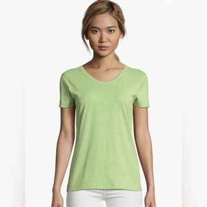 Neon Green Hanes womens X-Temp V-Neck T-Shirt